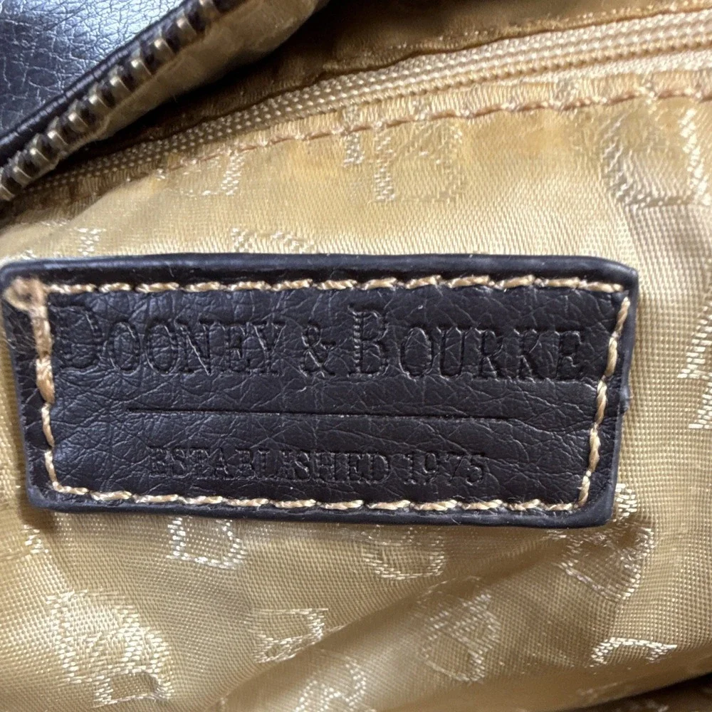 Dooney & Bourke Logo Satchel Top Handle Medium Brown Gold Detach Strap Zip